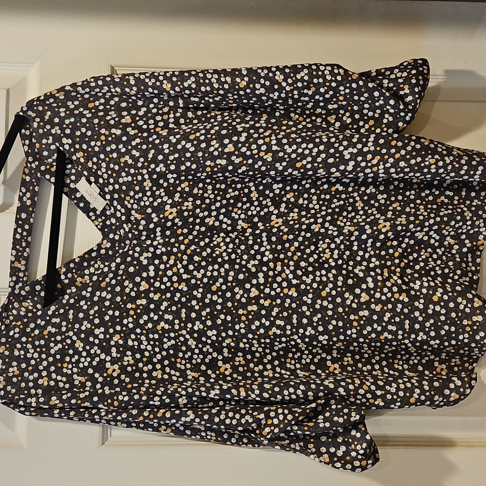 LOFT Floral Blouse,Large ,Green with Yellow/Green Flowers